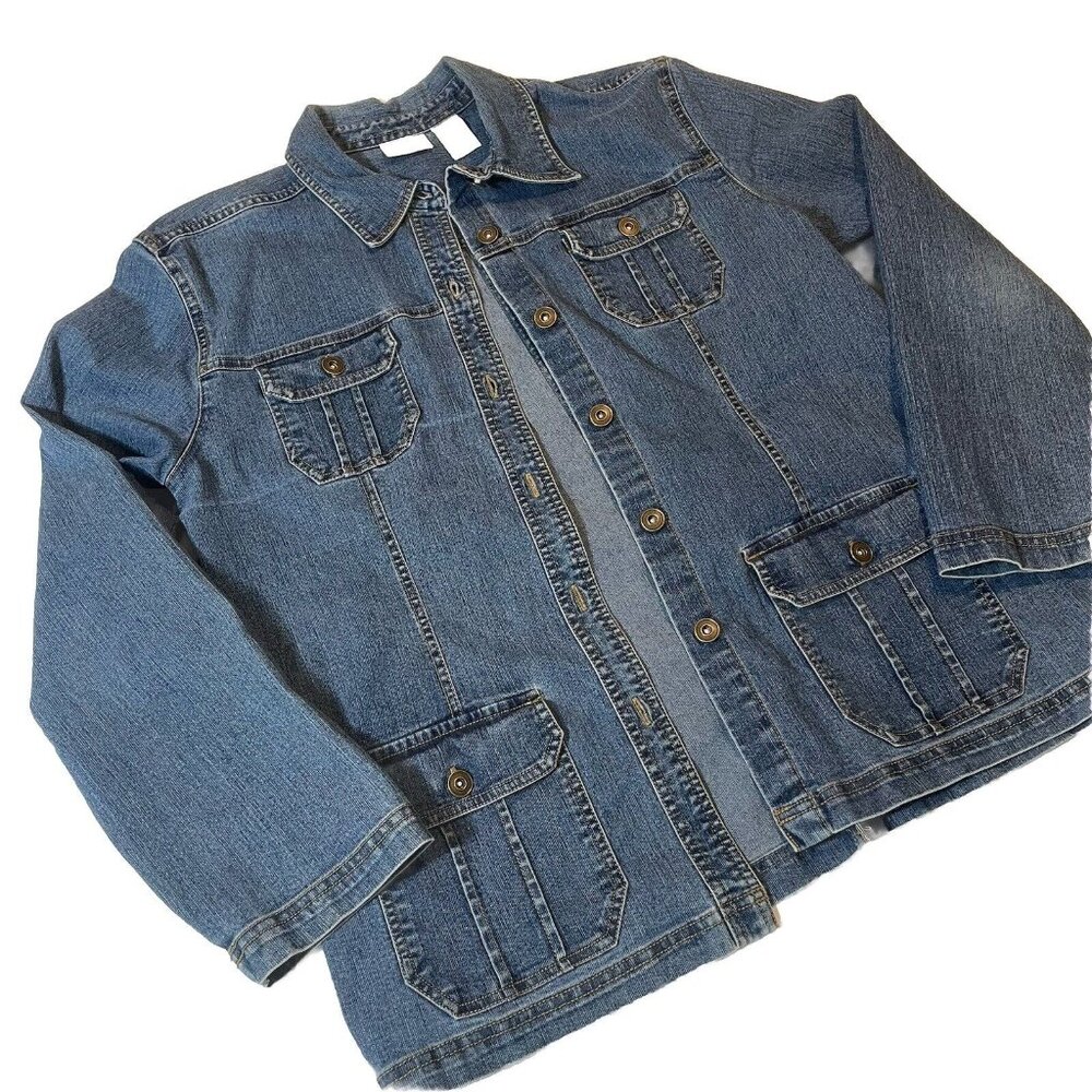 Erika Stretch  Blue Cotton Denim Women’s Jeans Jacket Small Metal Button Up